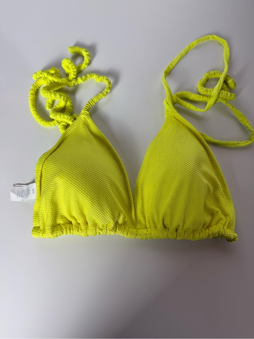 Aerie Neon Yellow Textured Bikini Set Ruched String Swimwear M - Picture 4 of 6